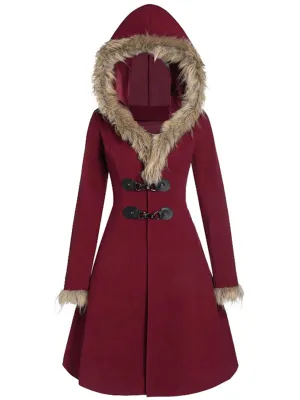 1950s Solid Buckle Fur Trimmed Coat