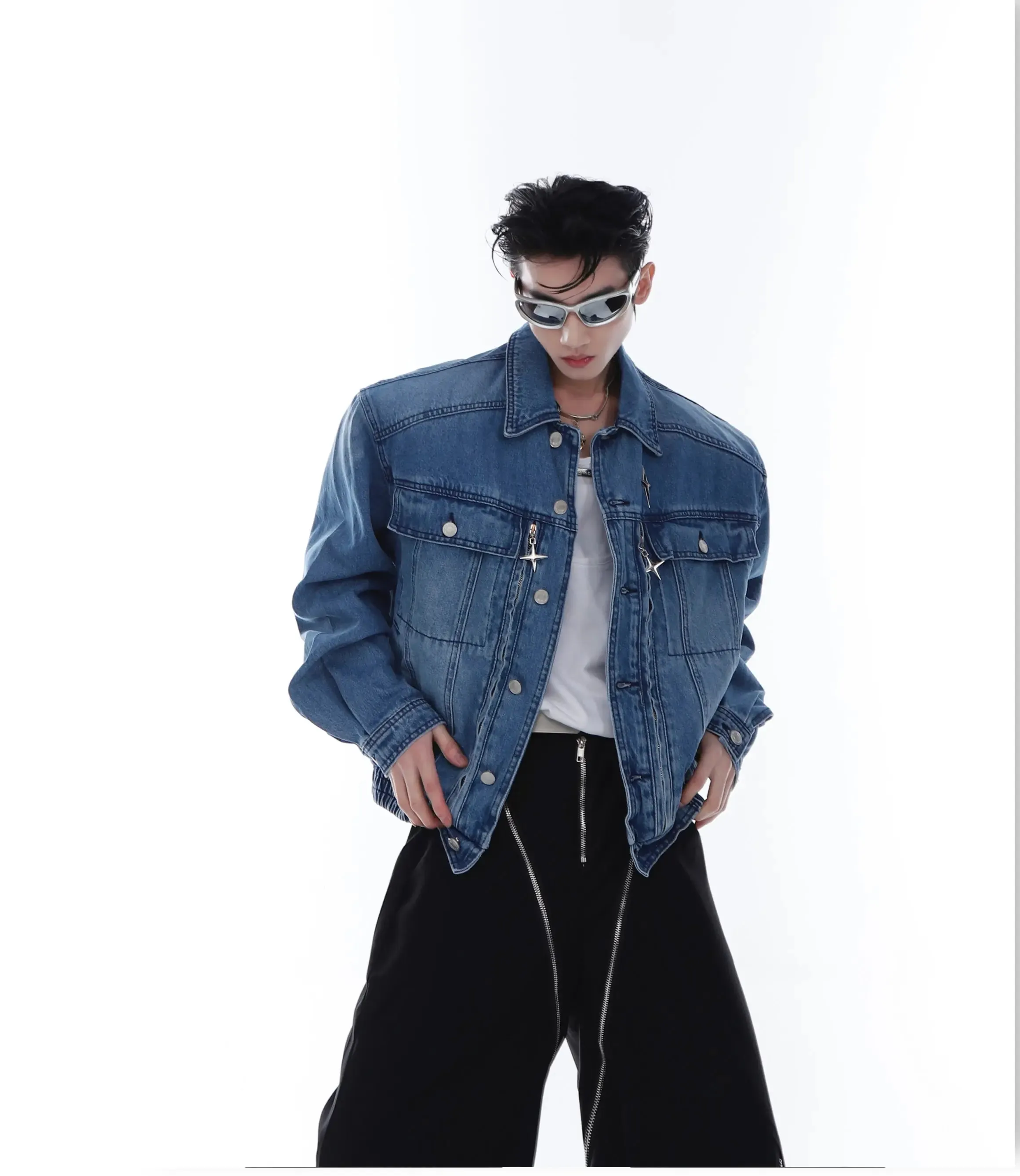 【23s Feb.】High Shoulder Cropped Denim Jacket