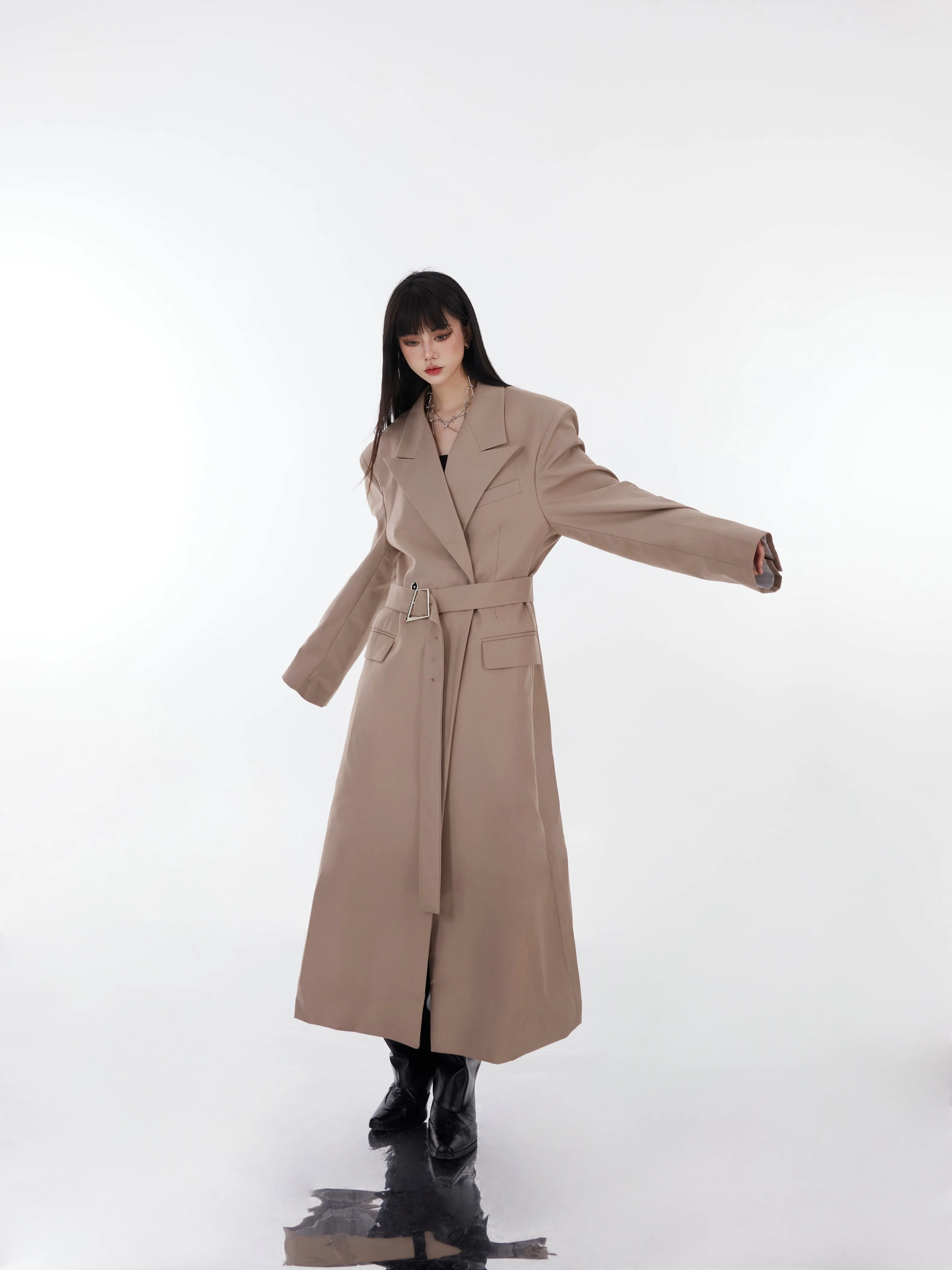 【23s January.】Simple High-end Drape Silhouette Long Trench Coat