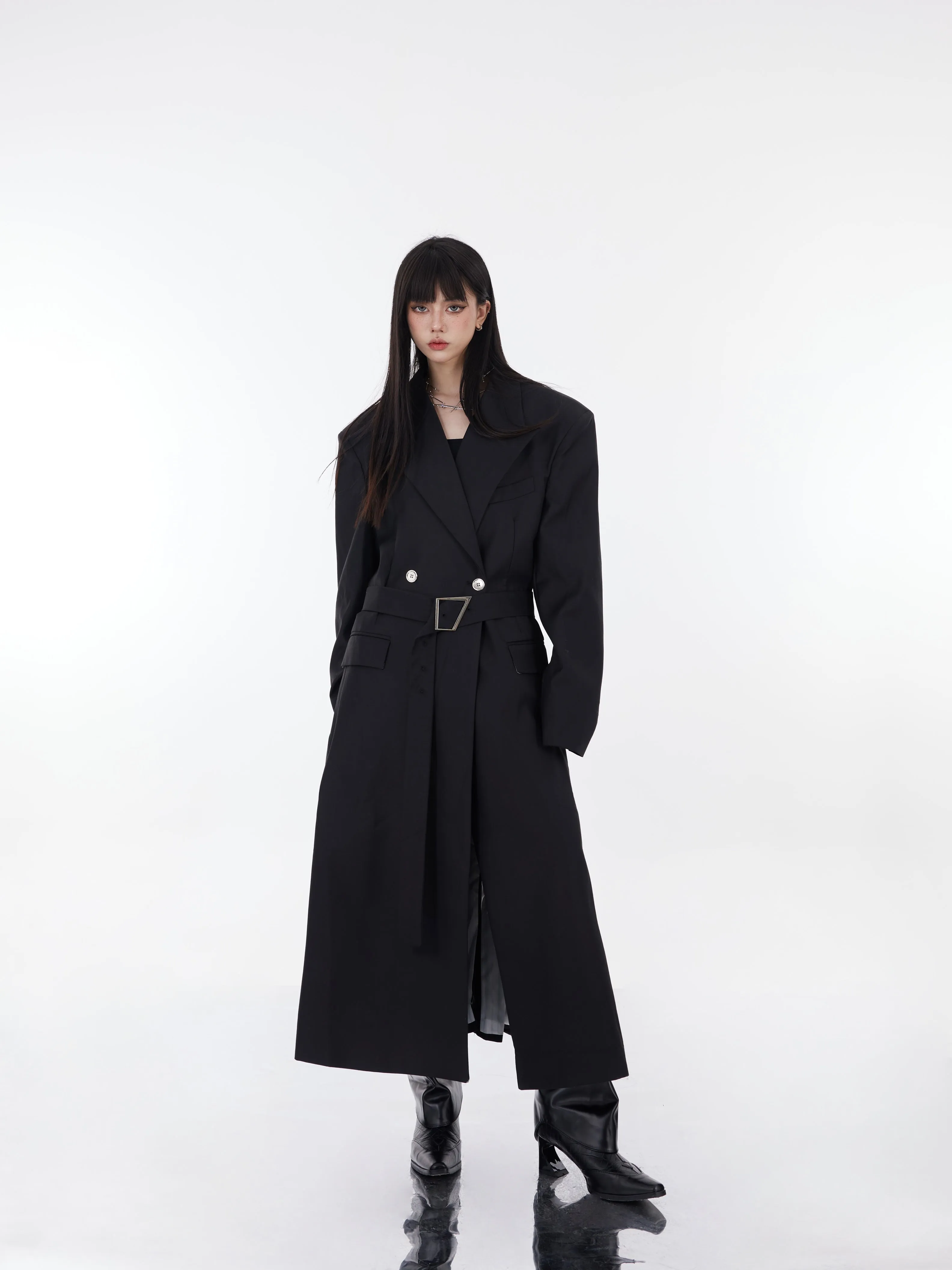 【23s January.】Simple High-end Drape Silhouette Long Trench Coat