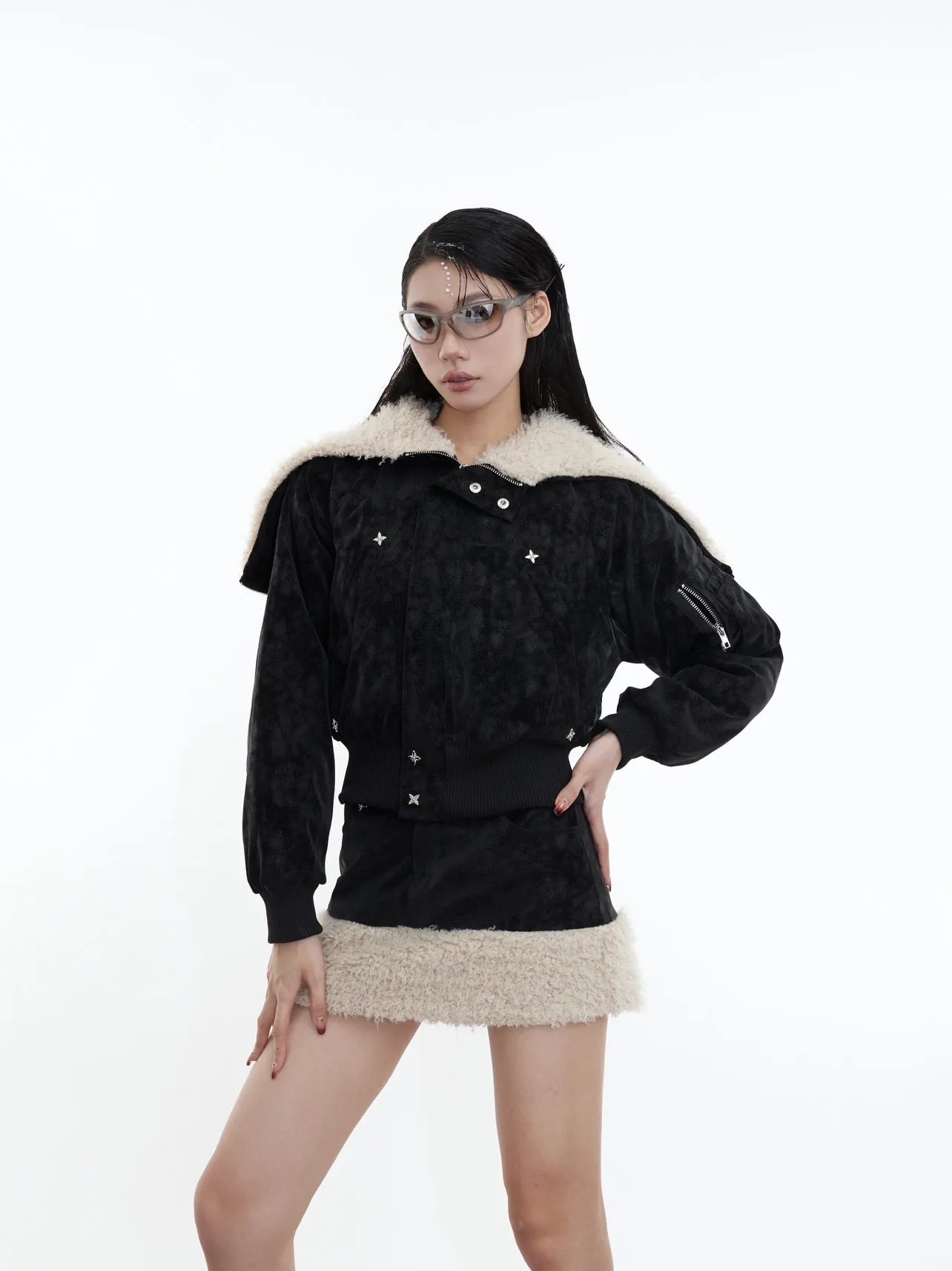 【23s November.】Retro Sherpa Short Coat and Skirt Two-piece Set