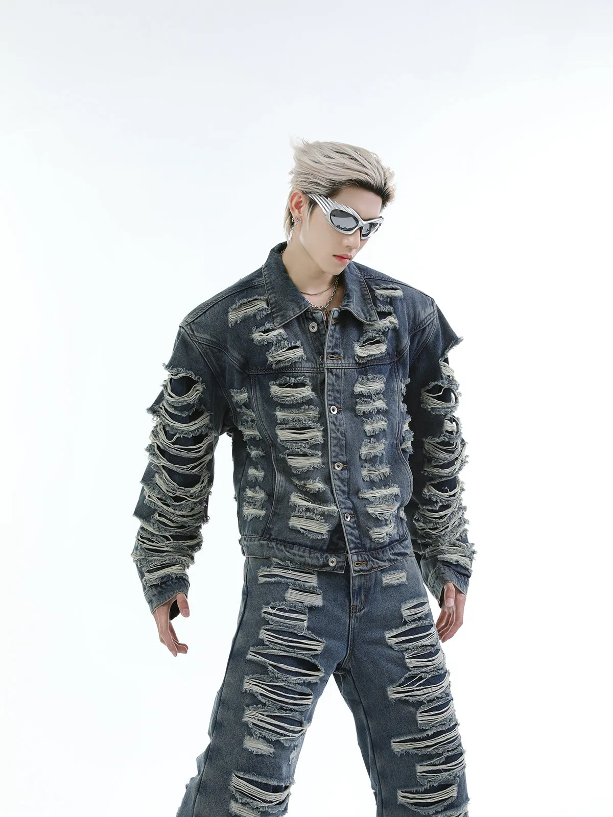 【24s Oct.】High Street Ripped Denim Jacket   Jeans