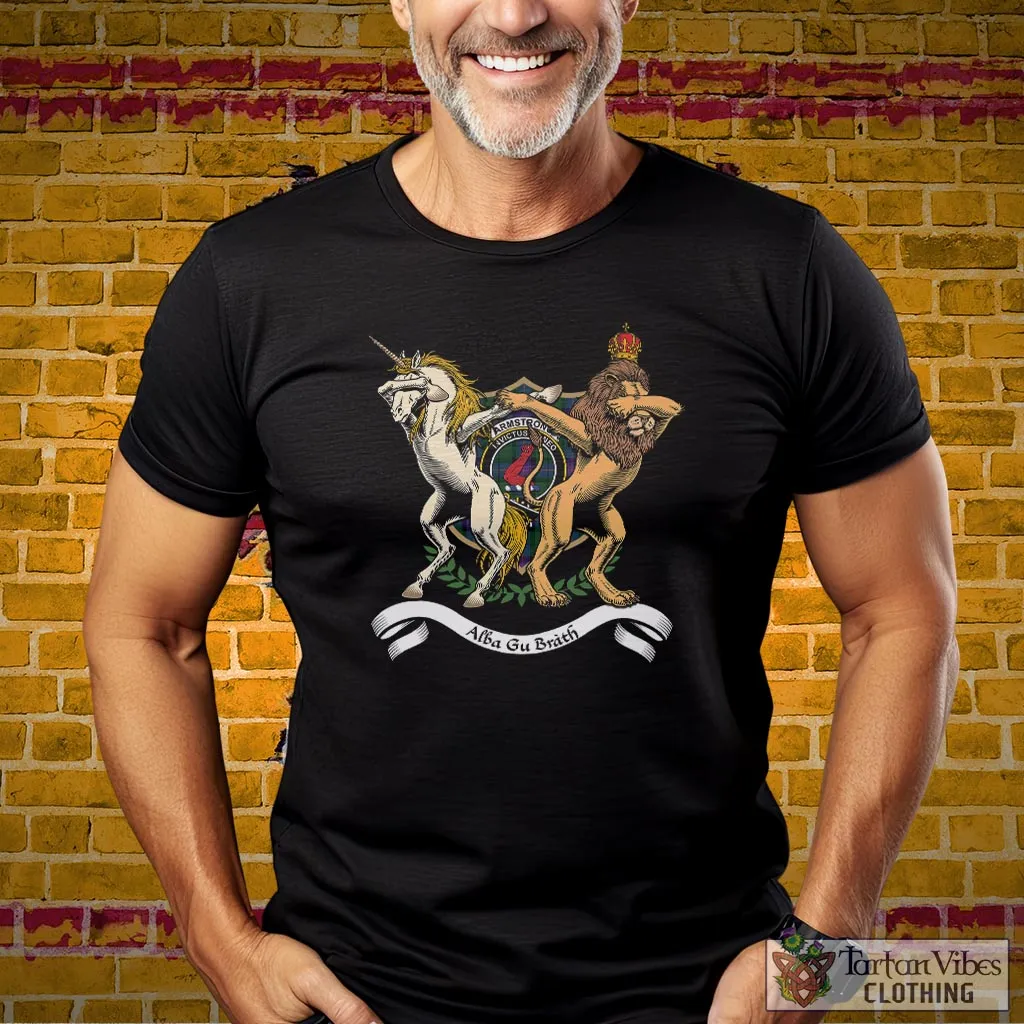 Armstrong Modern Family Crest Cotton Men's T-Shirt with Scotland Royal Coat Of Arm Funny Style