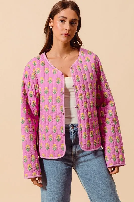 Bailey Long Sleeve Floral Print Quilted Shacket Rose