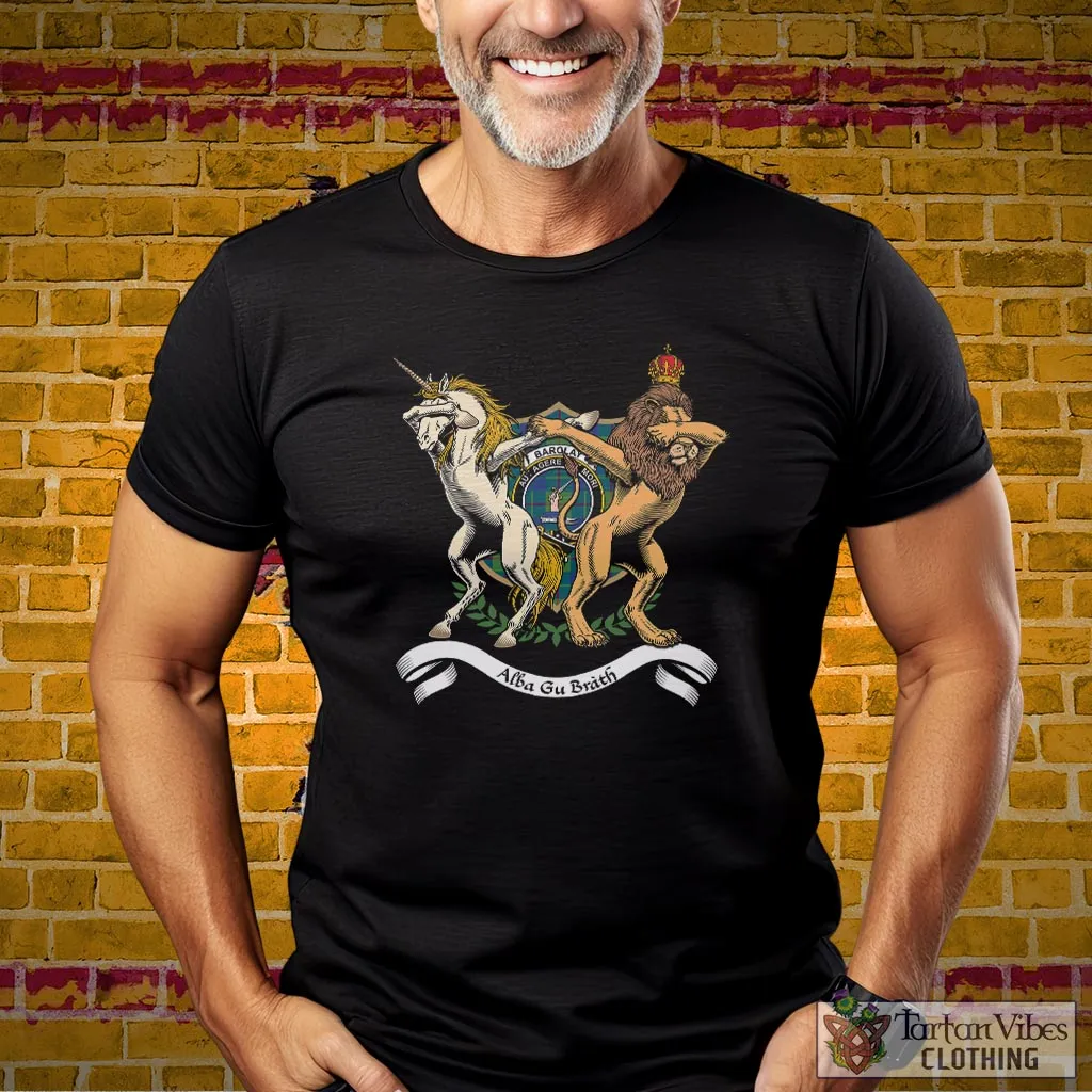 Barclay Hunting Ancient Family Crest Cotton Men's T-Shirt with Scotland Royal Coat Of Arm Funny Style