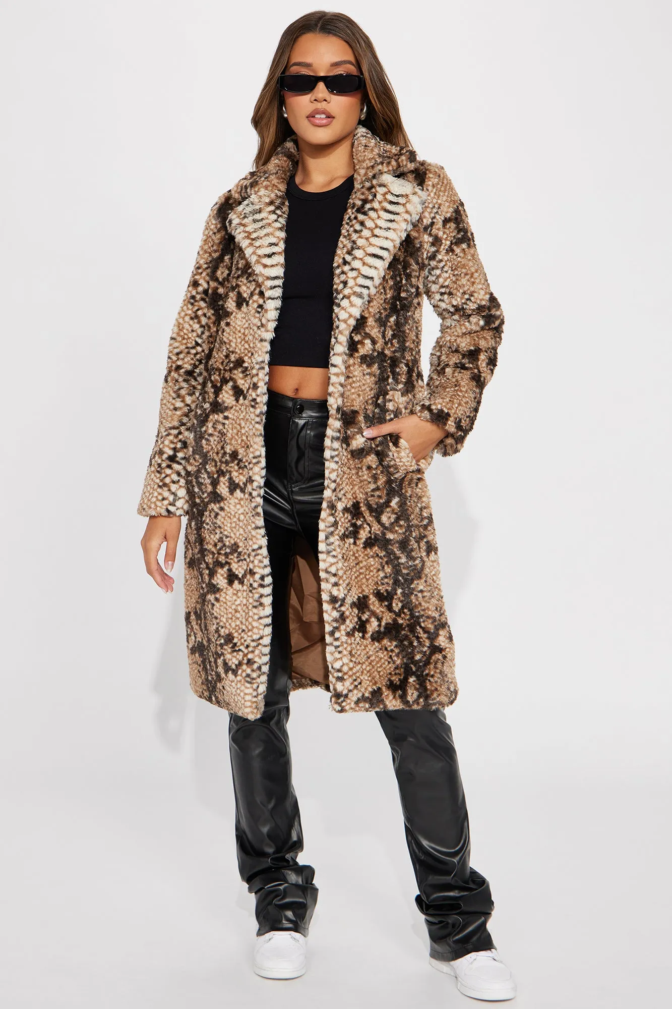 Beware Of Snakes Fur Coat - Brown/combo