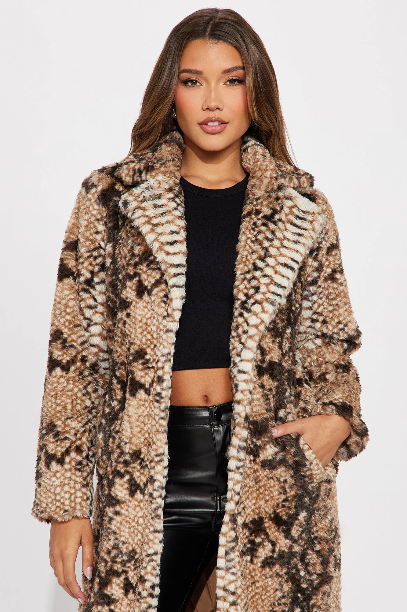 Beware Of Snakes Fur Coat - Brown/combo