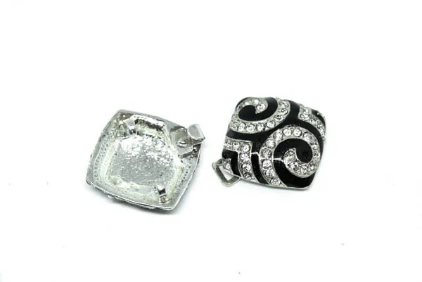 Black and White Spiral Rhinestone Connector/Button