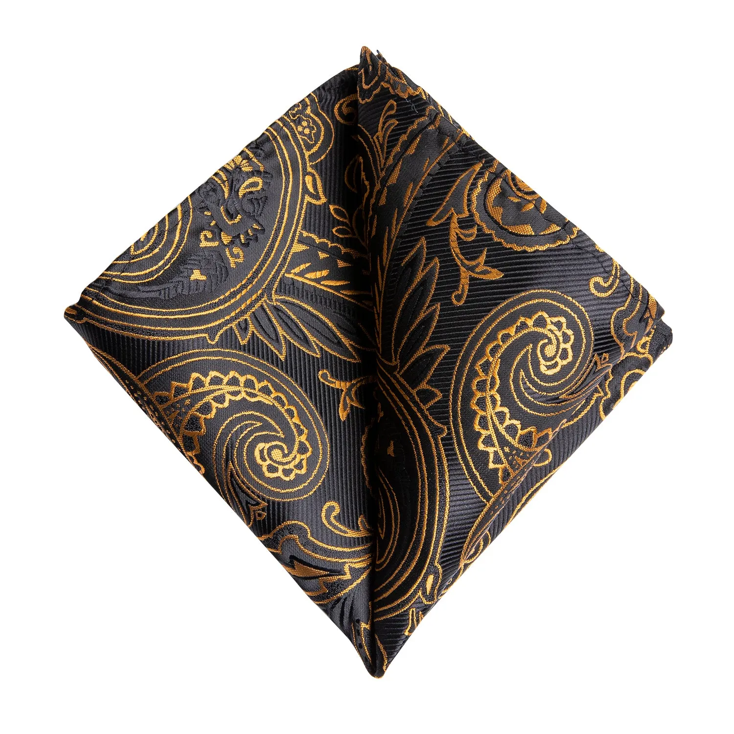 Black Collar Black Gold Paisley Jacquard V Neck Men's Vest Hanky Cufflinks Tie Set