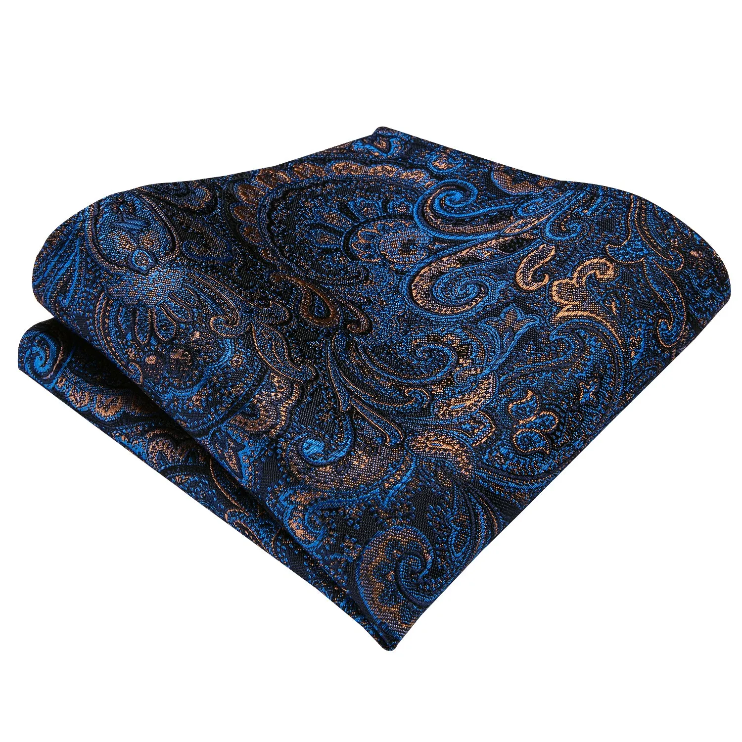 Black Collar Blue Paisley Jacquard V Neck Men's Vest Hanky Cufflinks Tie Set