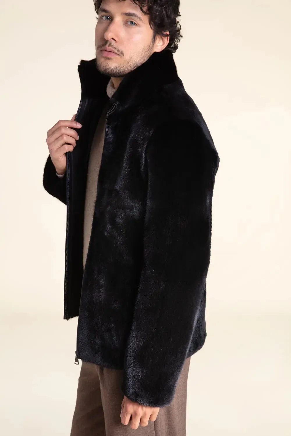 Black fur men jacket