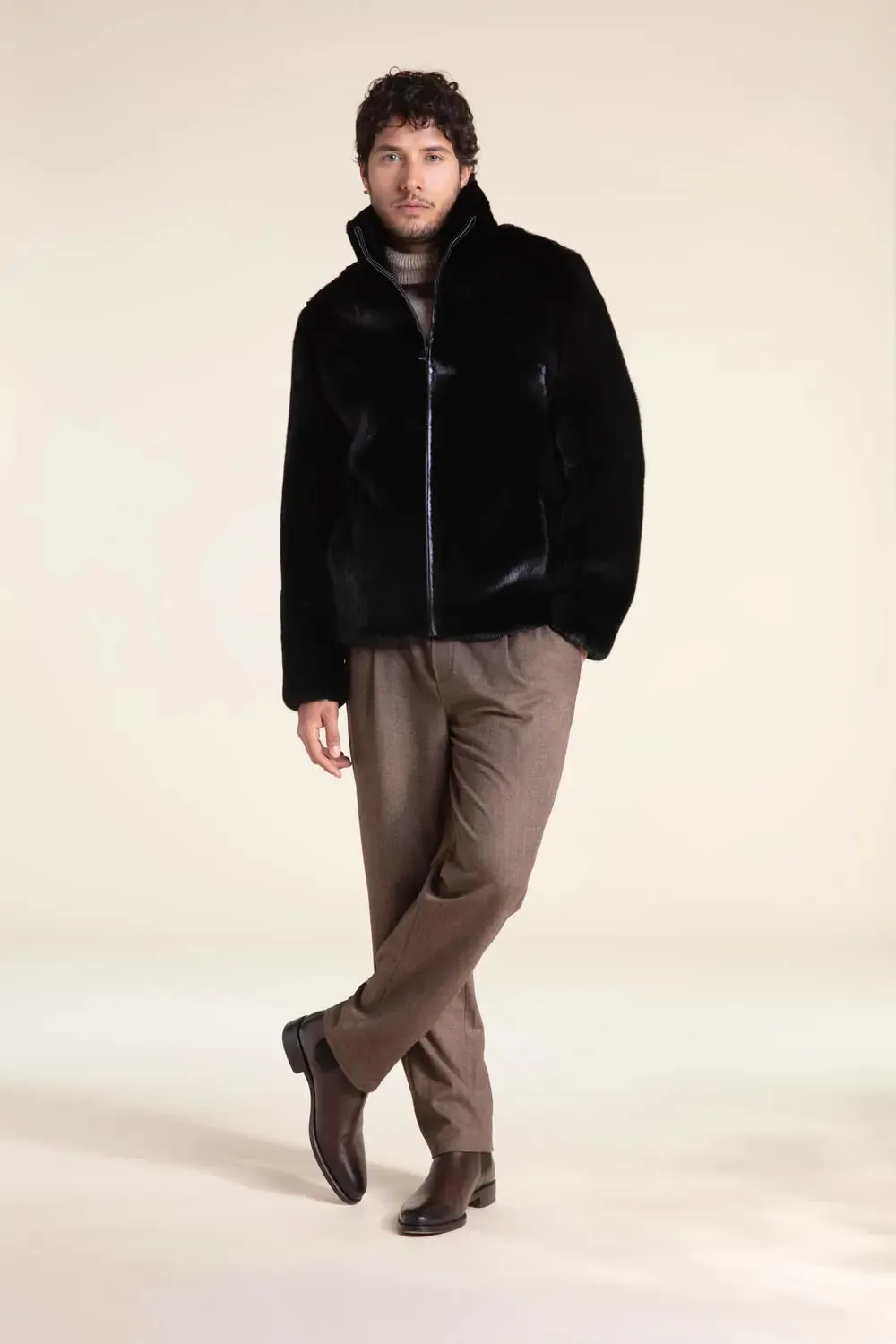 Black fur men jacket