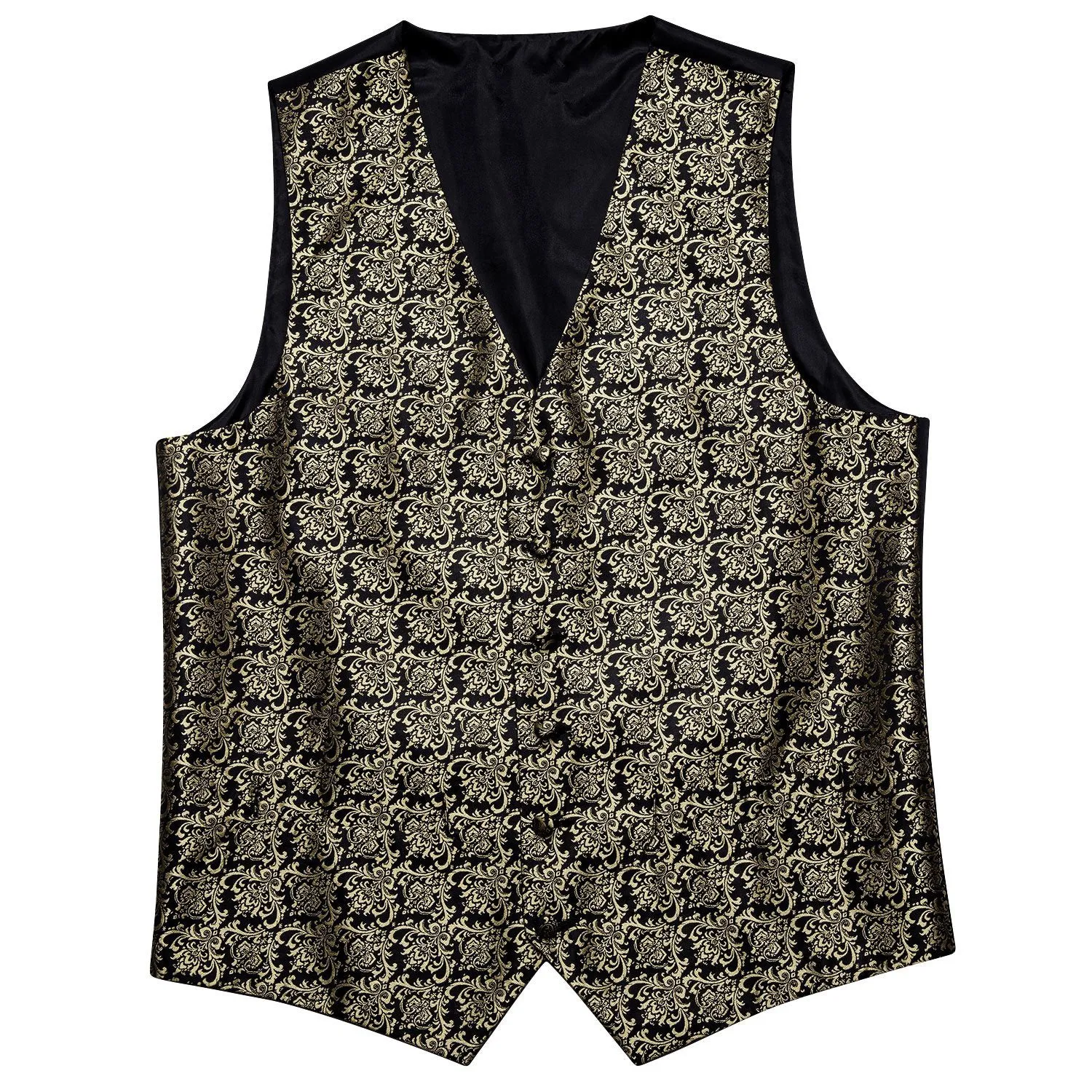 Black Metallic Novelty Silk Men's Vest Tie Hanky Cufflinks Set Waistcoat Suit Set