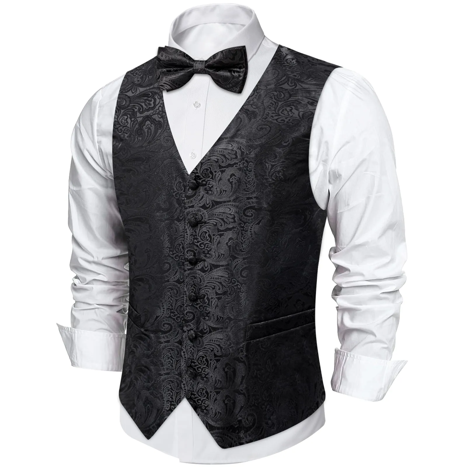 Black Paisley Silk Men's Vest Single Vest