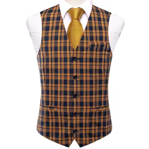 Blue Orange Plaid Splicing Jacquard Men's Vest