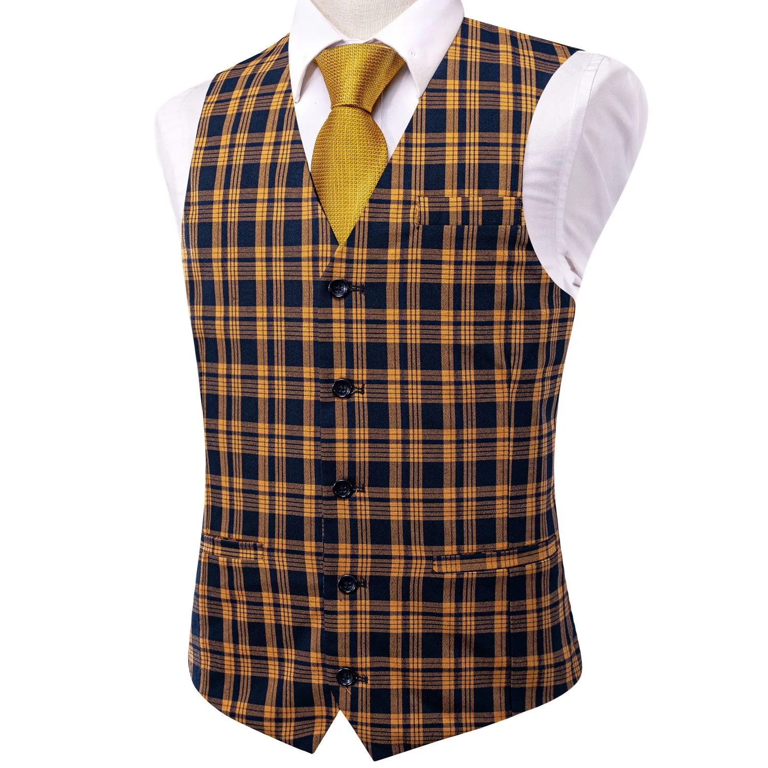 Blue Orange Plaid Splicing Jacquard Men's Vest