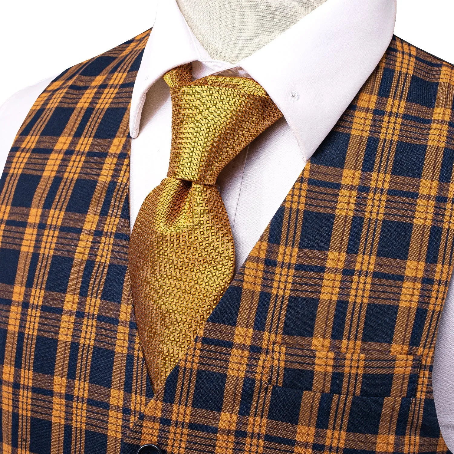 Blue Orange Plaid Splicing Jacquard Men's Vest