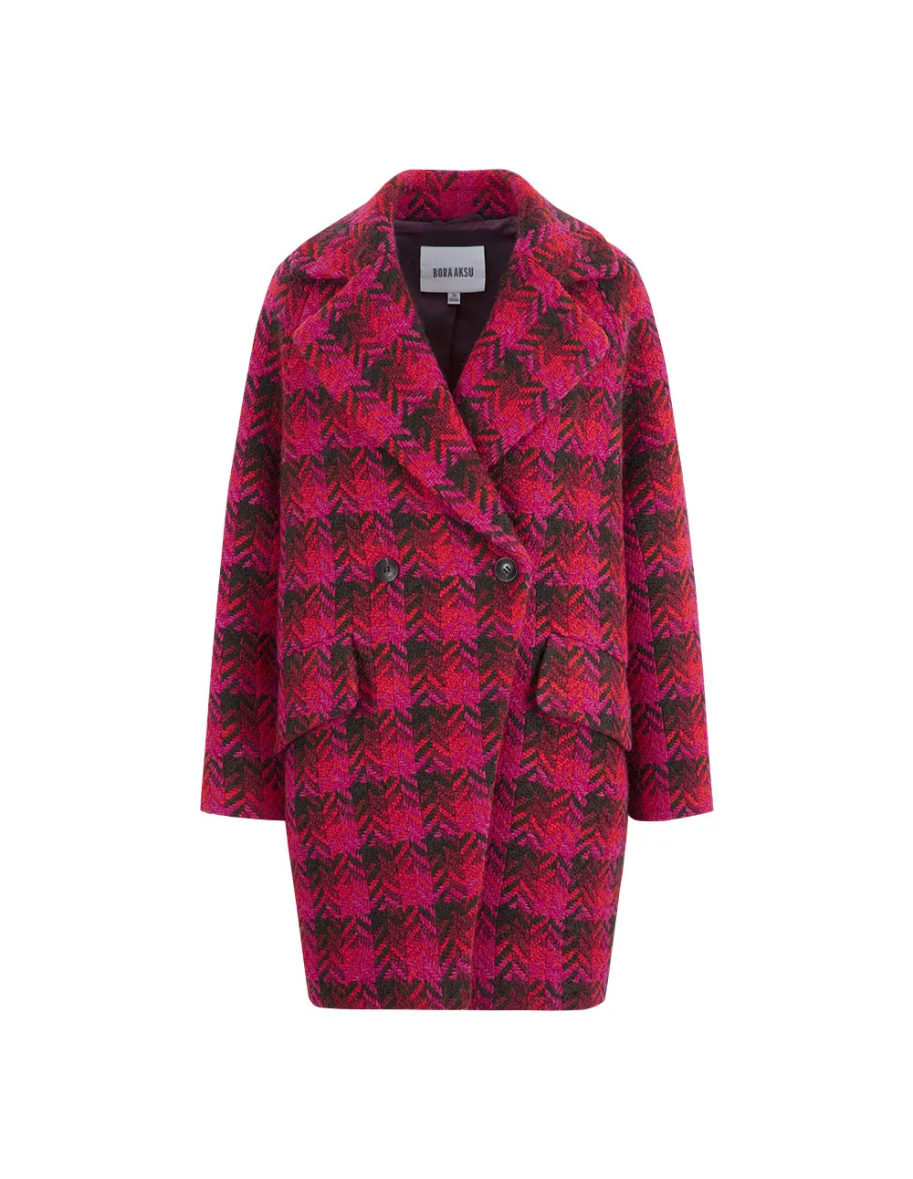 BORA AKSU Retro Houndstooth Lapel Tweed Long Coat