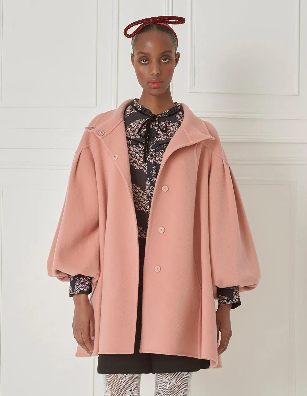 BORA AKSU Retro Oversized Lantern Sleeve Bow Cape Coat