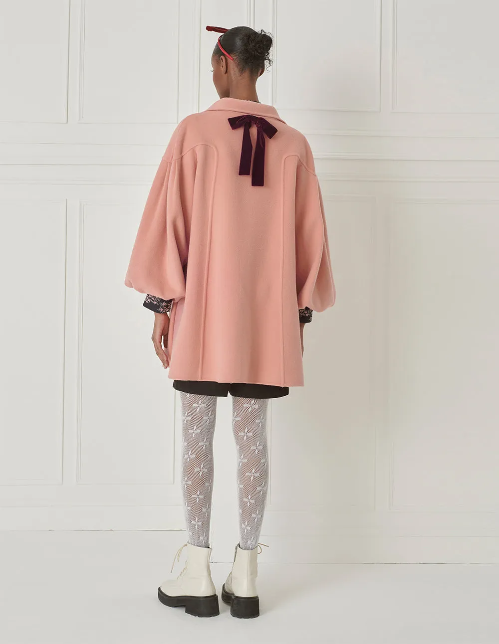 BORA AKSU Retro Oversized Lantern Sleeve Bow Cape Coat