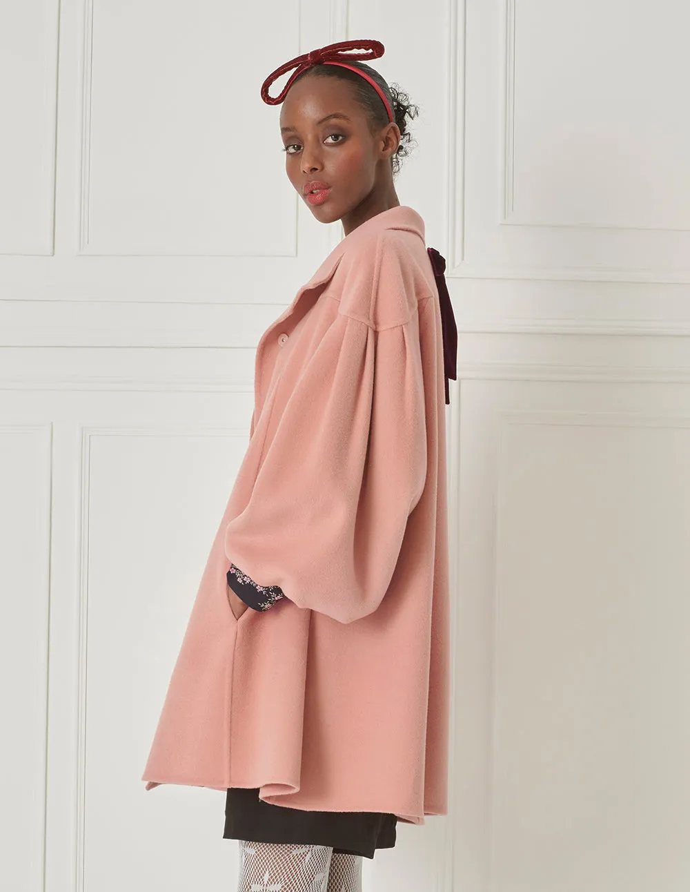 BORA AKSU Retro Oversized Lantern Sleeve Bow Cape Coat