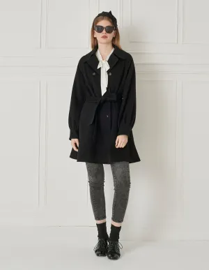 BORA AKSU Retro Puff Sleeve Mulberry Silk Blended Wool Coat