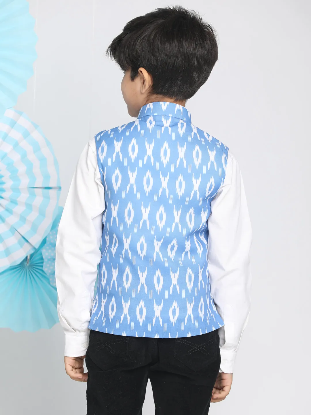 Boy's Aqua Blue Ikkat Nehru Jacket - Vastramay Boys