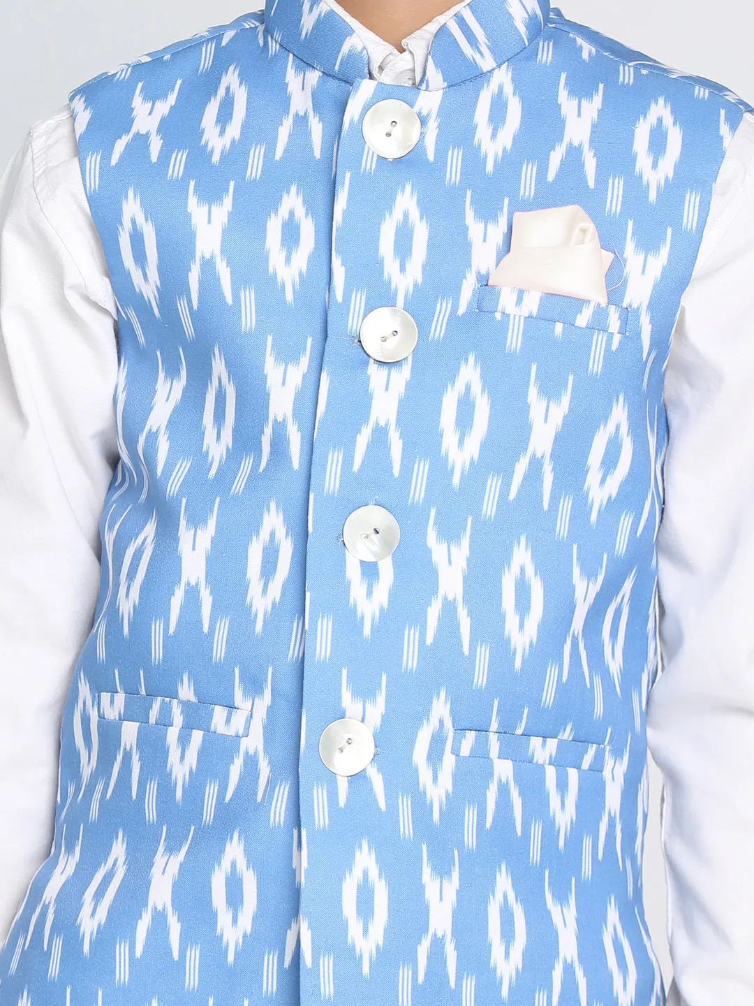 Boy's Aqua Blue Ikkat Nehru Jacket - Vastramay Boys