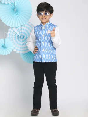 Boy's Aqua Blue Ikkat Nehru Jacket - Vastramay Boys