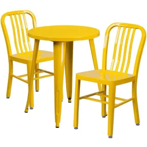 Brimmes 3pcs Round 24'' Yellow Metal Table w/2 Vertical Slat Back Chairs