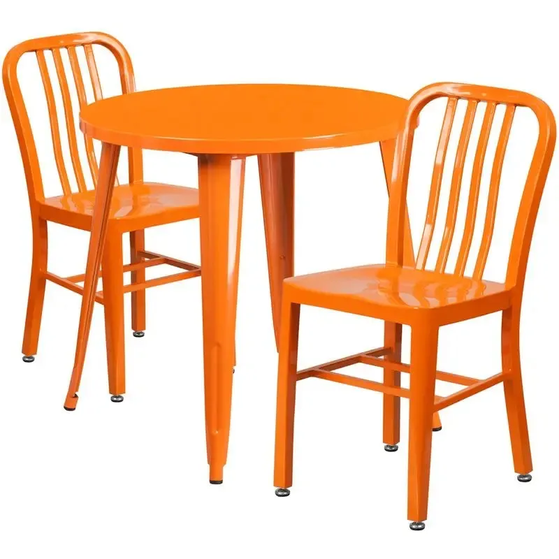 Brimmes 3pcs Round 30'' Orange Metal Table w/2 Vertical Slat Back Chairs