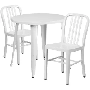 Brimmes 3pcs Round 30'' White Metal Table w/2 Vertical Slat Back Chairs