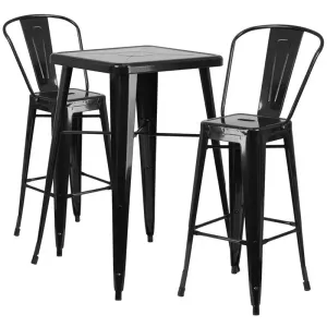 Brimmes 3pcs Square 23.75'' Black Metal Table w/2 Barstool