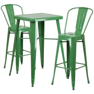 Brimmes 3pcs Square 23.75'' Green Metal Table w/2 Barstool