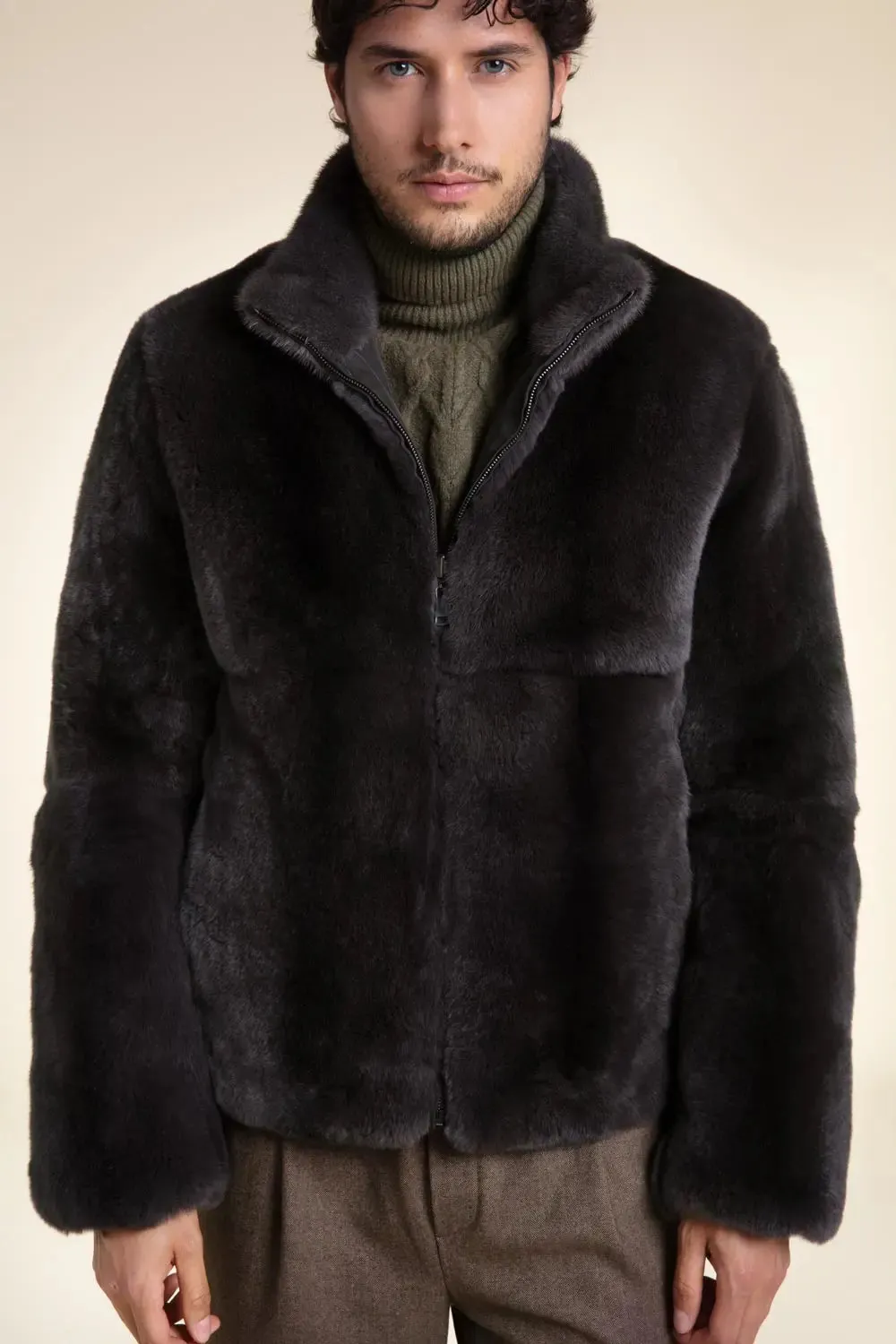 Brown fur jacket men