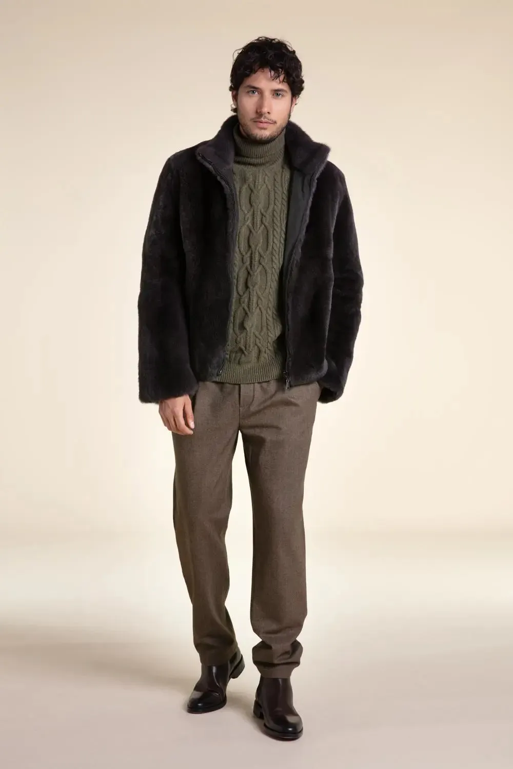 Brown fur jacket men