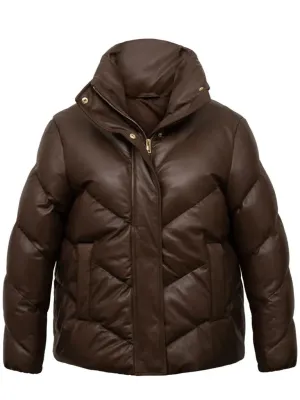 Brown Padded Style Leather Coat