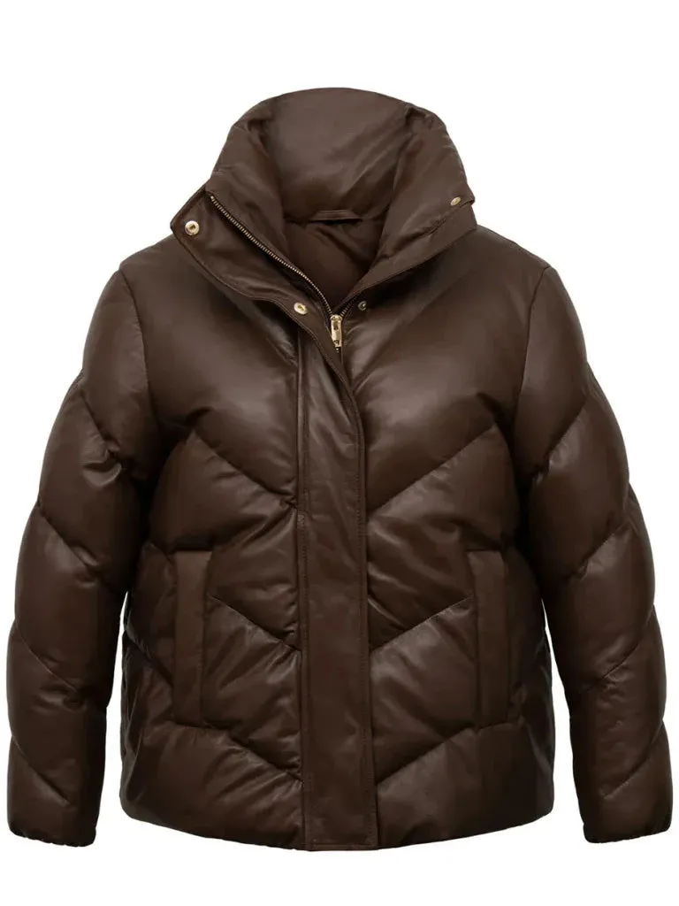 Brown Padded Style Leather Coat