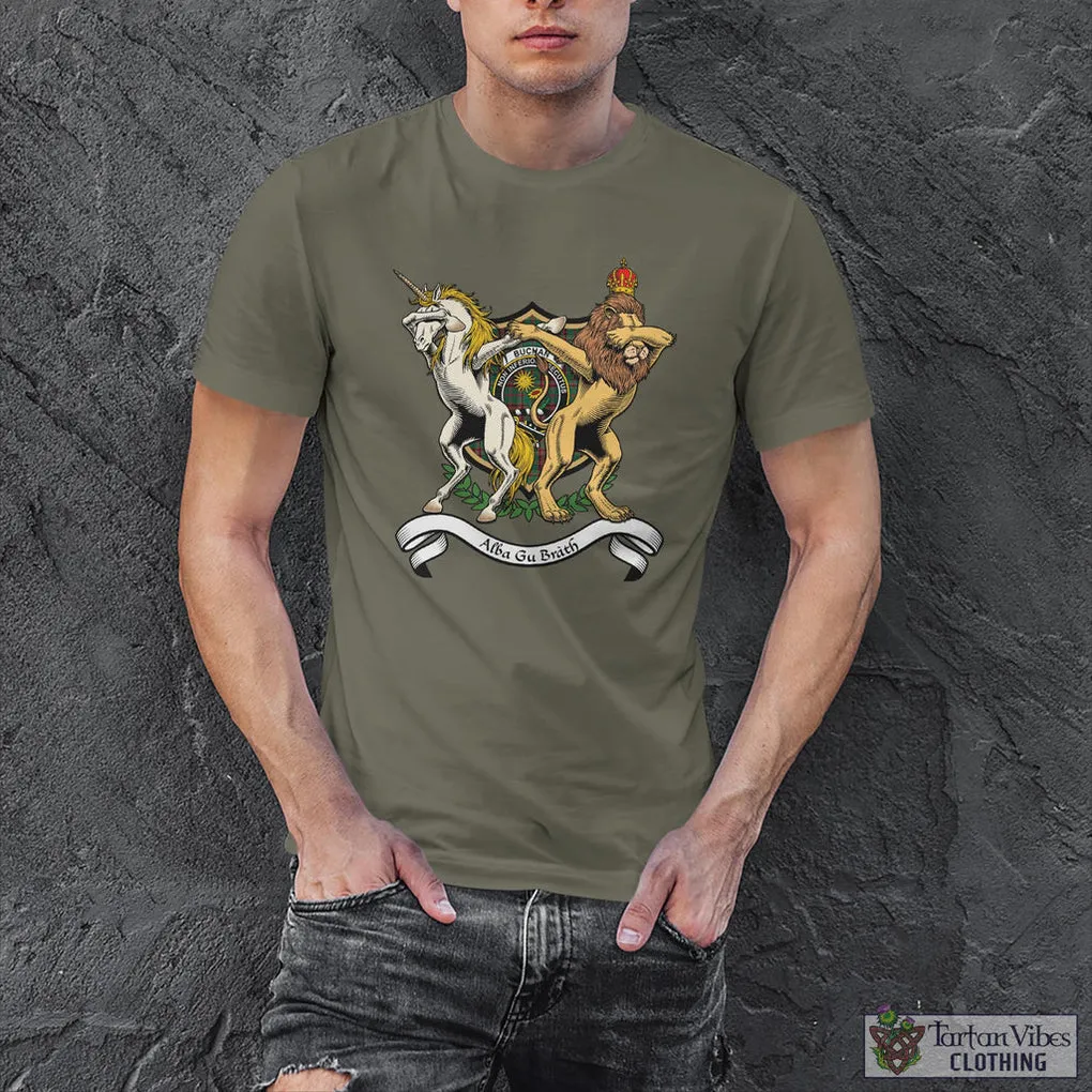 Buchan Ancient Family Crest Cotton Men's T-Shirt with Scotland Royal Coat Of Arm Funny Style