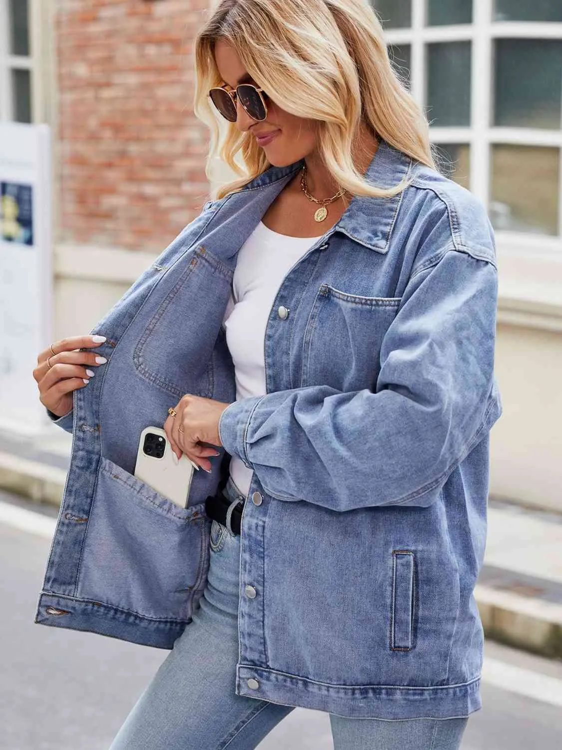 Button Up Denim Jacket with Pockets