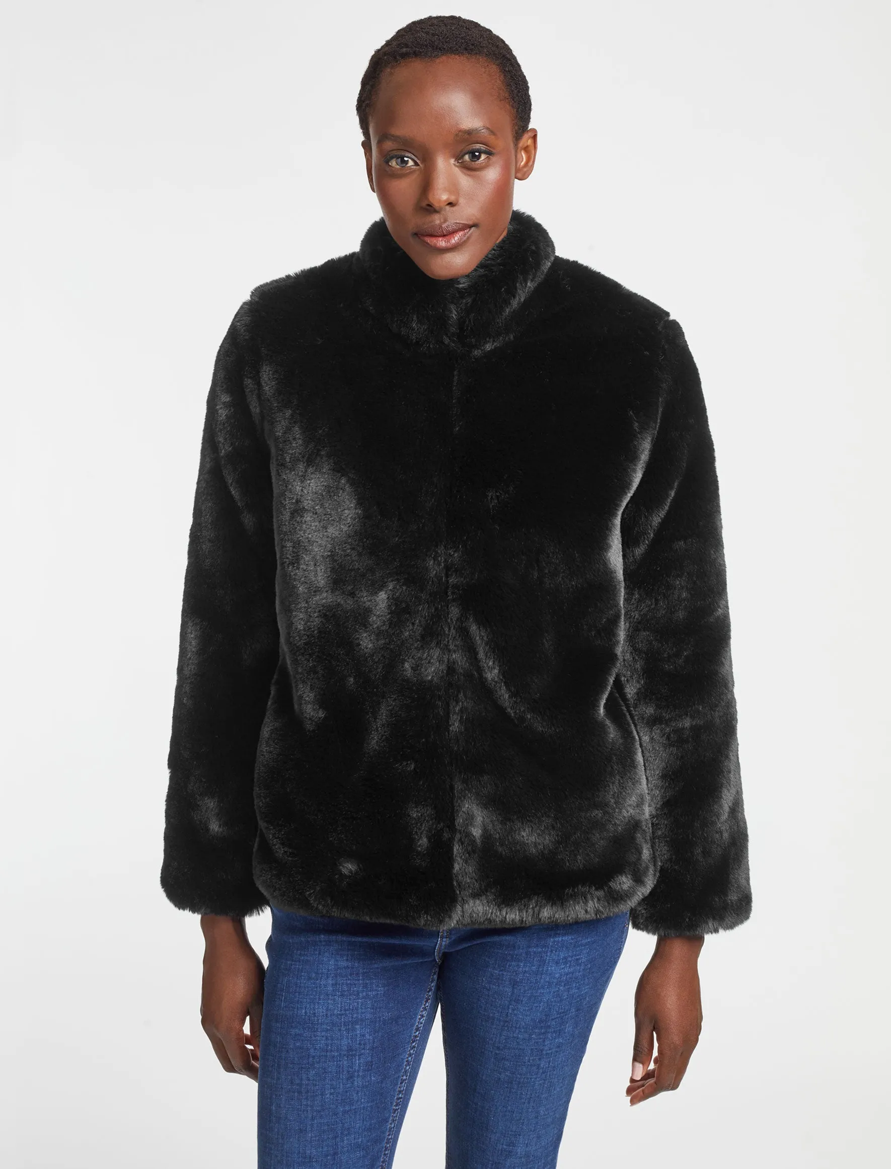 Carly Faux Fur Cropped Coat - Black