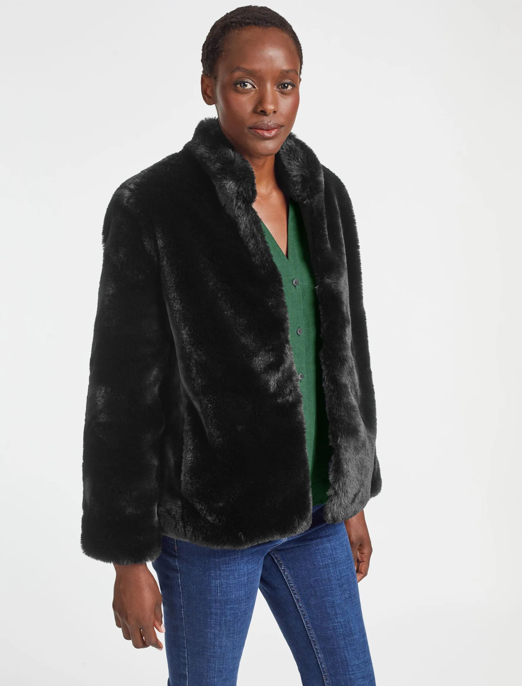 Carly Faux Fur Cropped Coat - Black