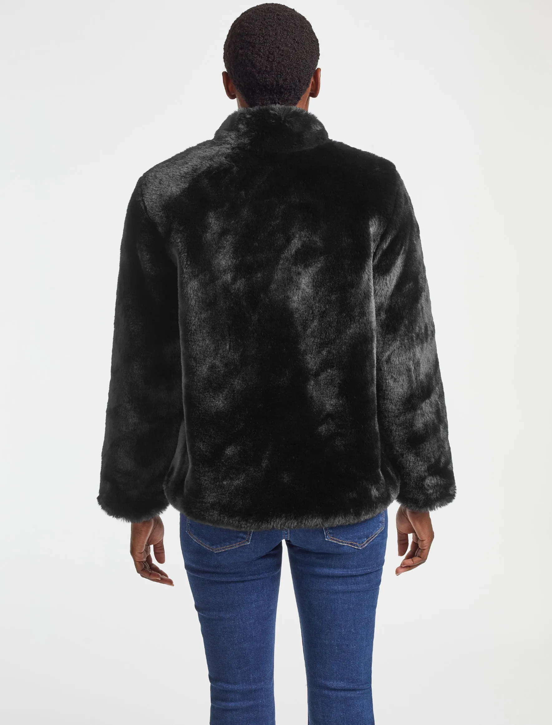 Carly Faux Fur Cropped Coat - Black