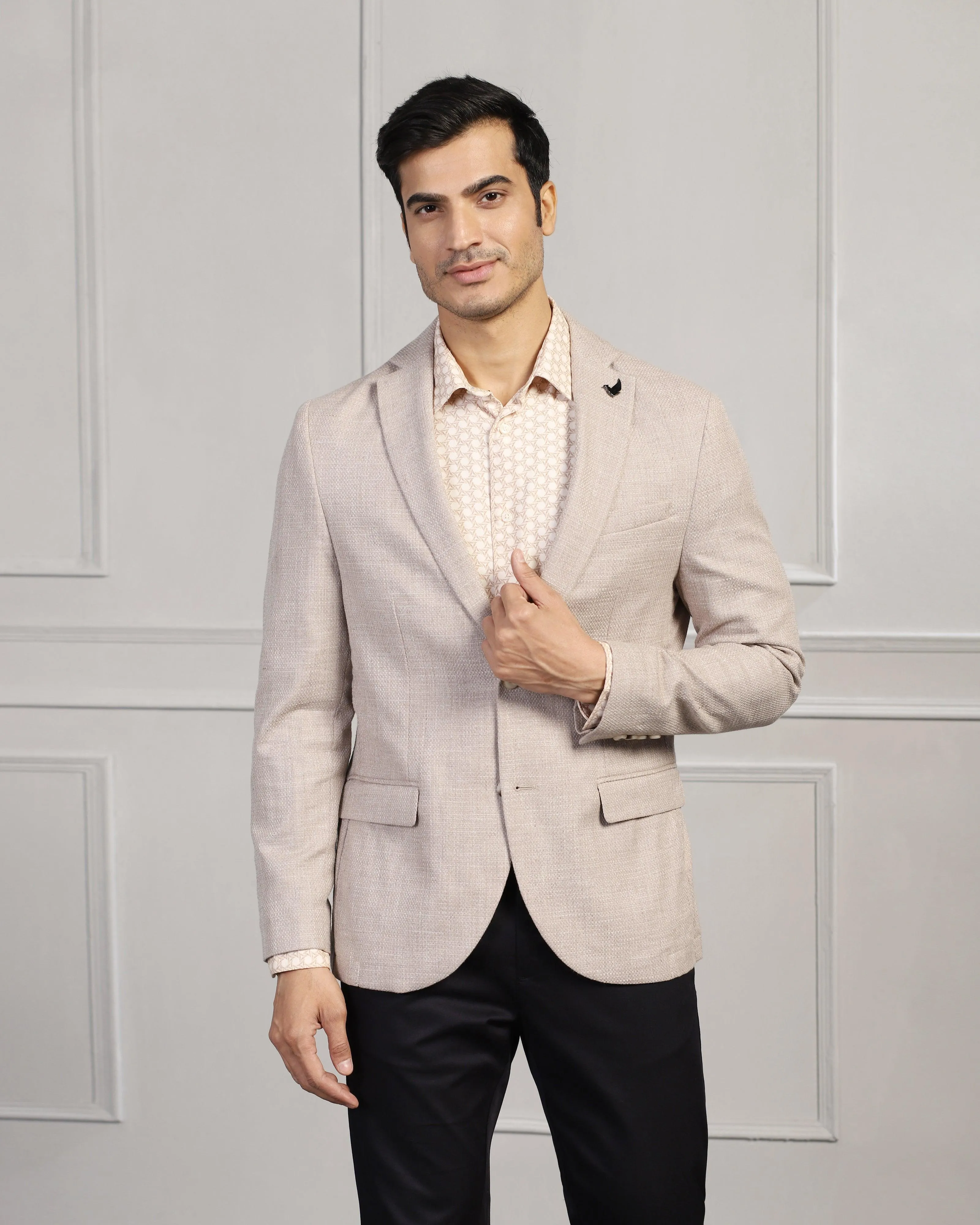 Casual Beige Textured Blazer - Astin