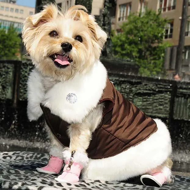 Chocolate Parka/White Fur Dog Coat