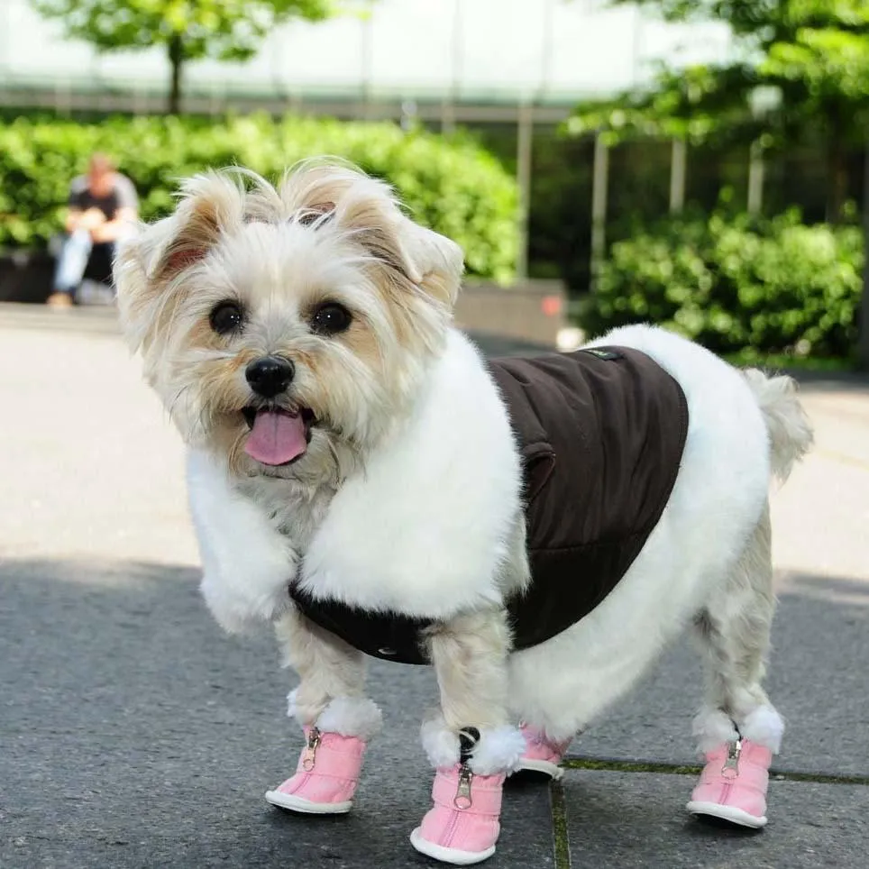 Chocolate Parka/White Fur Dog Coat