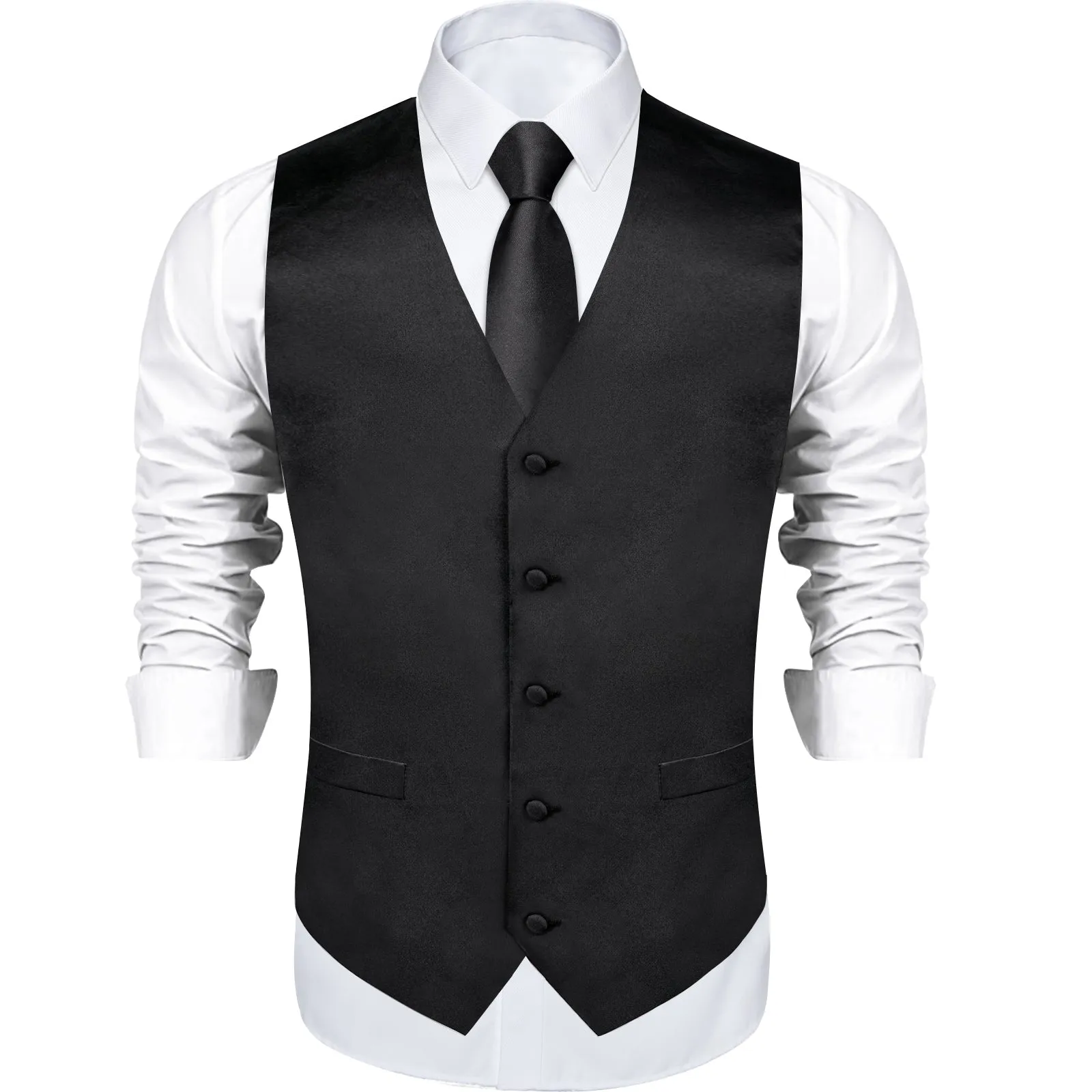 Classic Black Solid Satin Men's Vest Tie Set