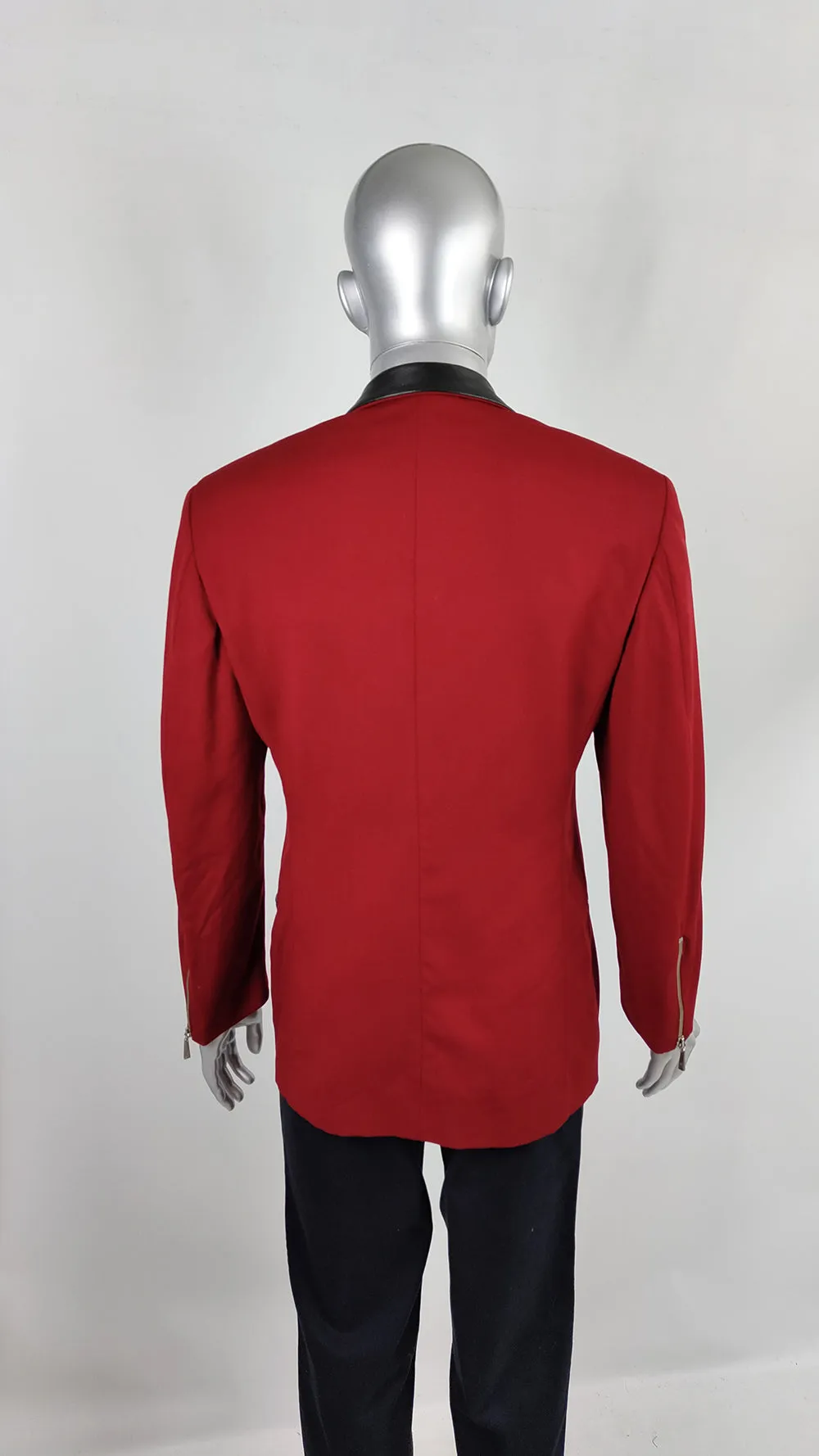 Claude Montana Vintage Mens Red Wool & Leather Jacket, 1980s