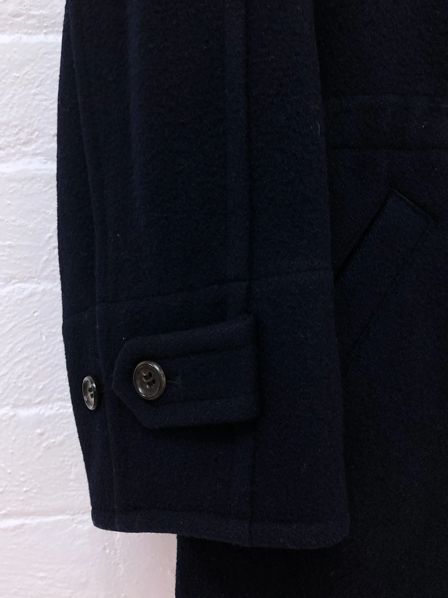 Comme des Garcons Homme 1993 dark navy wool melton hooded parka coat - M