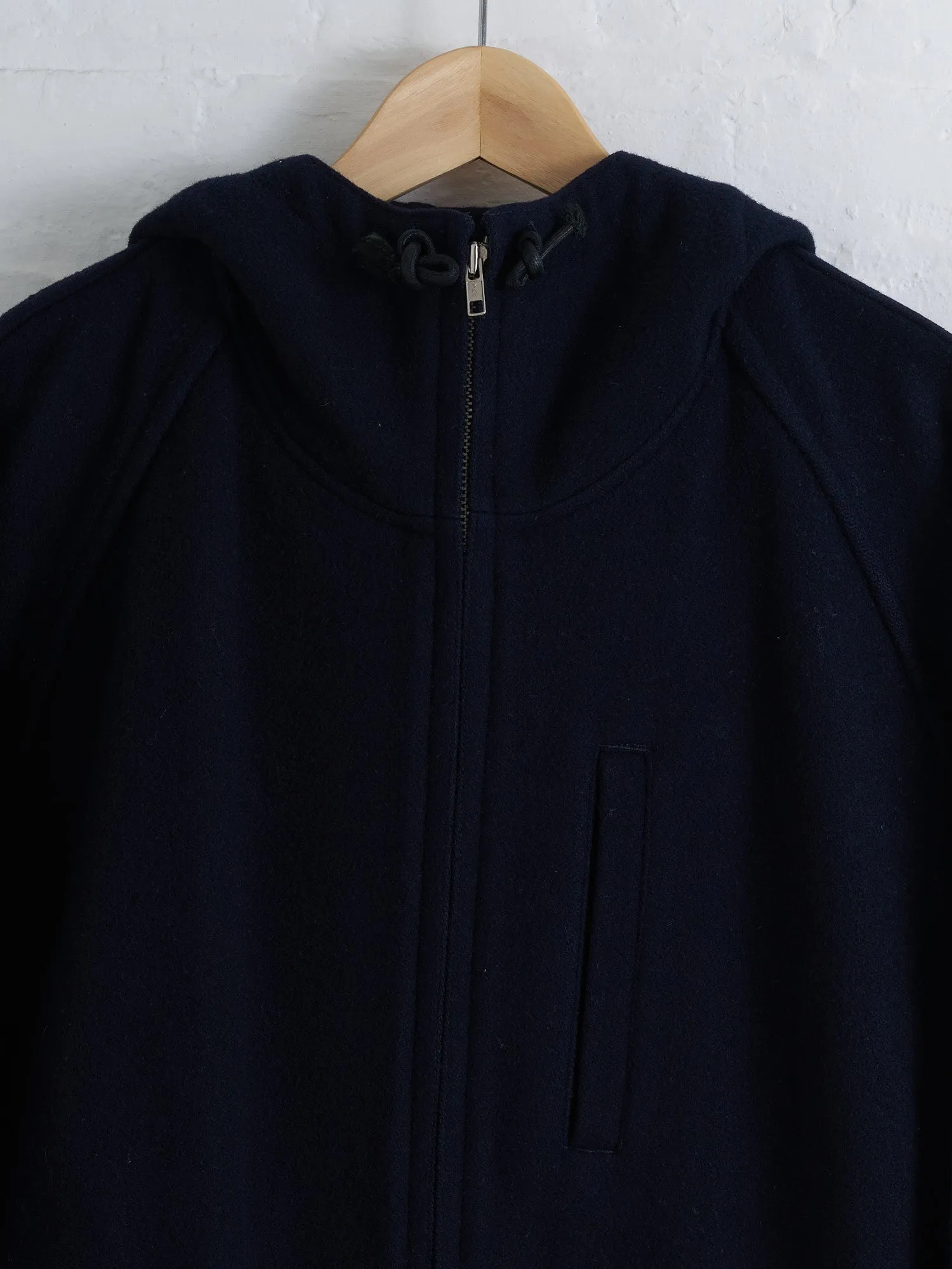 Comme des Garcons Homme 1993 dark navy wool melton hooded parka coat - M